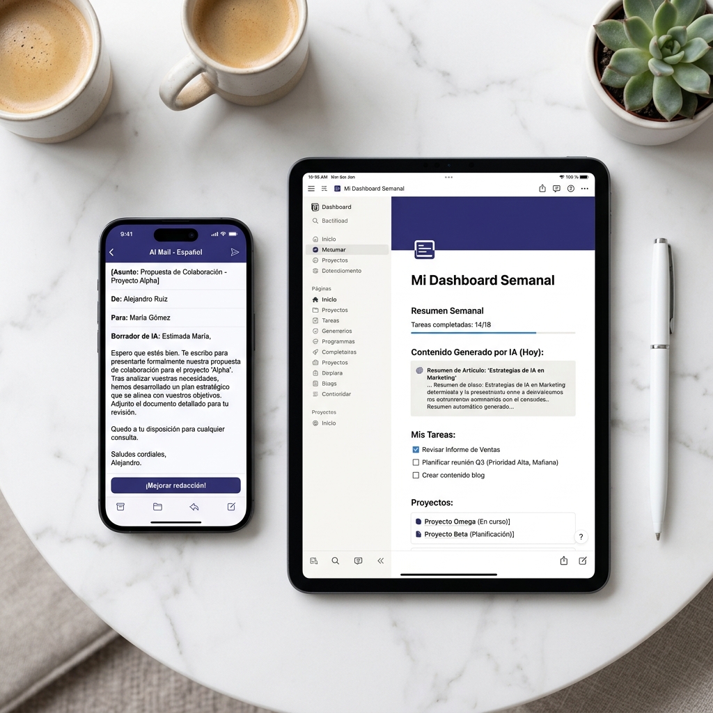 Resultados de prompts de IA en teléfono y iPad profesional
